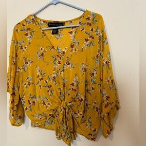 Polly & Esther Yellow Floral Tie-Front Top